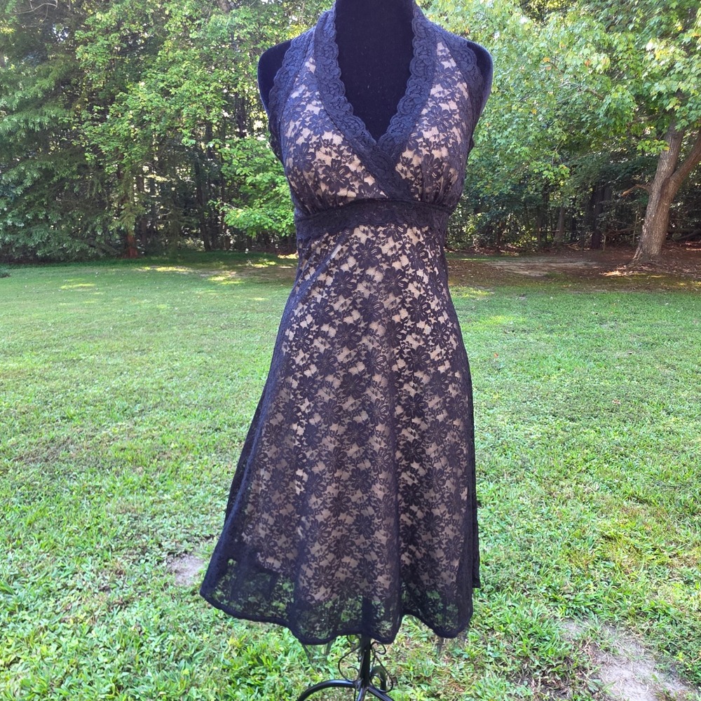 CITY TRIANGLES Vintage Y2K Women's M Black Lace Halter Dress Goth Coquette